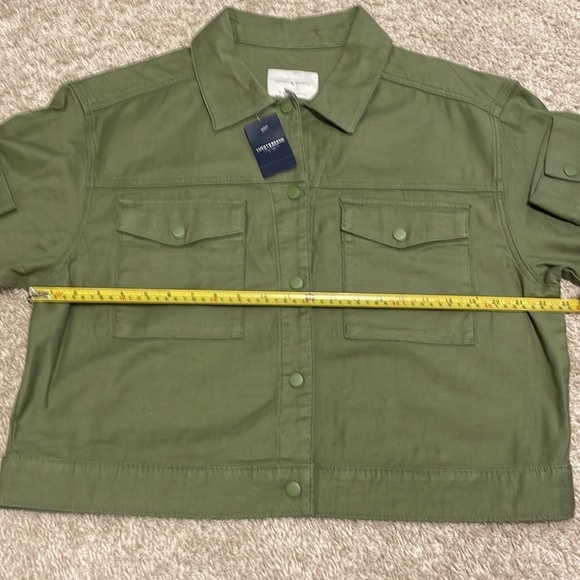 Lucky Brand Women’s Jacket Large Green Cotton Blend Button Front Cropped Casual - Picture 4 of 9